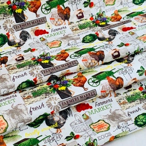 Farmers Market, Farmers Market Coll. by Whistler Studios, Windham Fabrics - White 52764-1 Fabric by the Yd, 1/2 yd, 1/4 yd, & Fat Quarter