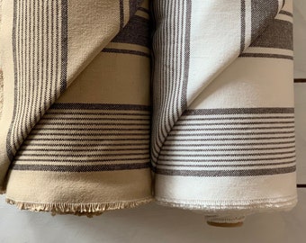 Grain Sack Fabric - Feed Sack Fabric - Ticking Fabric - Our EXCLUSIVE Fabric - Cottage Farmhouse Style -Tan w/ Black or Gray Stripes-63"Wide