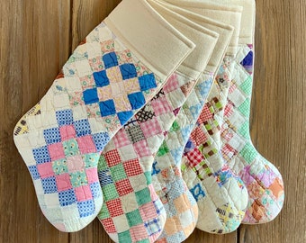 Vintage Quilt Christmas Stocking - Farmhouse Christmas Stocking - Pink Christmas Stocking - Cutter Quilt Christmas Stocking