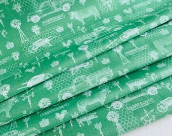 Farm Toile, Farmers Market Collection by Whistler Studios, Windham Fabrics - Green 52765-3 Fabric by the Yd, 1/2 yd, 1/4 yd, & Fat Quarter