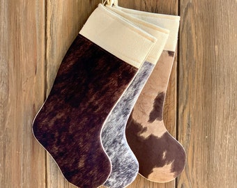 Faux Horsehide Micro Fiber Christmas Stocking -  Ranch Style Stocking - Cabin Christmas Stocking - Ranch Farmhouse Christmas