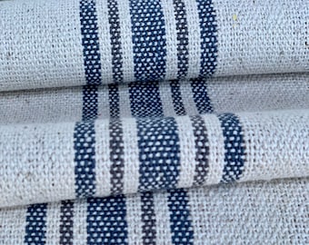 Grain Sack Fabric by the Yard - Ticking Fabric - French Country - Cottage Farmhouse Style - Blue and Gray Stripes -54"Wide-1 to 12 YD.