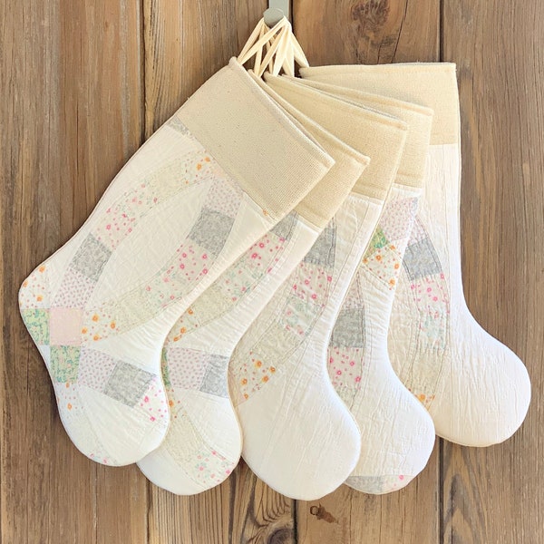 Vintage Quilt Christmas Stocking - Farmhouse Christmas Stocking - Cutter Quilt Christmas Stocking - Feedsack Christmas Stocking