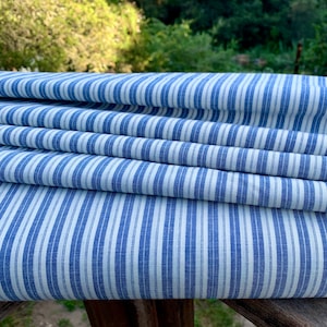 Homespun Ticking Fabric - Blue Stripe Ticking Fabric - Primitive Ticking Fabric - Cotton Homespun Fabric - Woven Ticking Fabric- Blue Stripe
