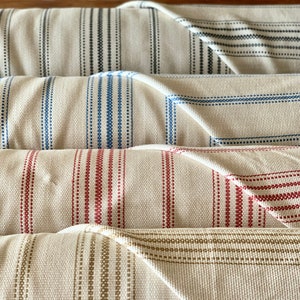 Ticking Upholstery Weight Fabric- Grain Sack and Farmhouse Style Fabric -  Blue, Black, Gold Flax, & Red Stripe - 56" Wide