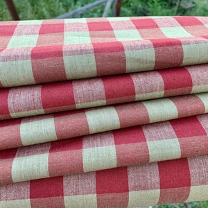 Buffalo Check Fabric - Buffalo Plaid Homespun Fabric - Farmhouse Style - Country DARK Tea dye Red Beige - Cabin Rustic -Free Shipping
