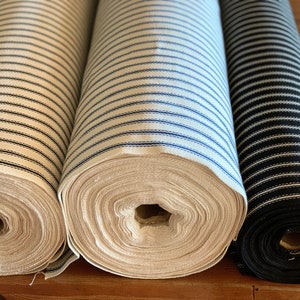 Tissu de rembourrage à coutil Tissé 100 % coton Tissu de style ferme Rayures blanches, noires et marines 54 de large White on Navy