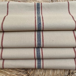 Grain Sack Fabric by the Yard - Ticking Fabric - French Country - Cottage Farmhouse Style - Blue and Red Stripes -20"  Wide