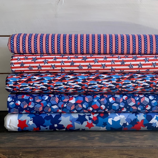 Patriotic Americana 4th of July Fabric - USA Camo Collage and Stripes Collection - Independence Day - Cotton- By the Yard or Fat Quarter