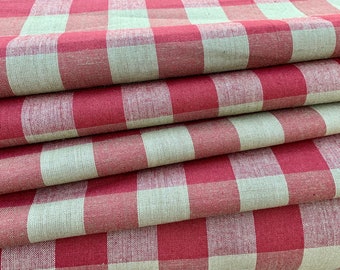 Buffalo Check Fabric - Buffalo Plaid Homespun Fabric - Farmhouse Style - Country Tea dye Red Cream - Cabin Rustic -Free Shipping