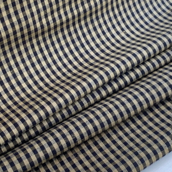 Homespun Black and Beige Mini Check Plaid Fabric - Woven, Doubled Sided ,Available in Yard(s), 1/2 yard, 1/4 yard, Fat Quarter, 3/8" Squares