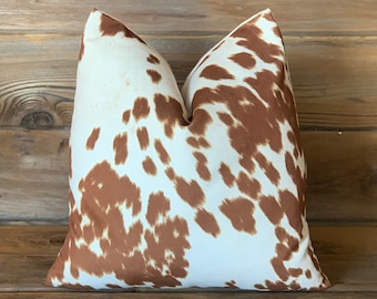 Faux Cowhide Toss Pillow - Cowhide Lumbar Pillow - Brown/Rust & Cream - 14x36 20x20 18x18 - Zipper - Feather/Down Insert -23 Sizes Available