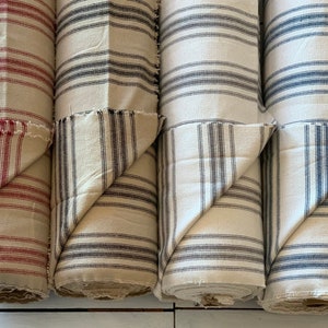 Grain Sack Fabric - Feed Sack Fabric - Ticking Fabric - Our EXCLUSIVE Fabric - Farmhouse Style - Black Stripes on Beige/Light Brown -63&quot;Wide