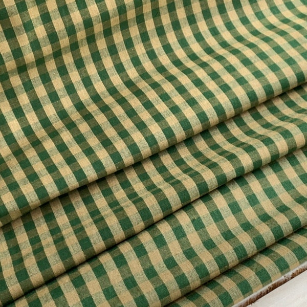 Homespun Green and Beige 5/16" Mini Check Plaid Fabric - Woven, Doubled Sided, Yard(s), 1/2 yard, 1/4 yard, Fat Quarter, - 42