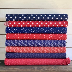 Patriotic Americana 4th of July Fabric - Red White and Blue Star Collection - Independence Day - Cotton - By the Yard or Fat Quarter Bundle