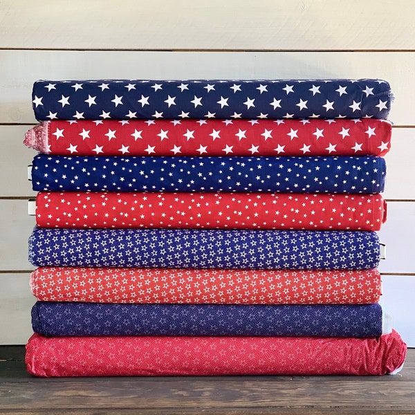 Patriotic Americana 4th of July Fabric - Red White and Blue Star Collection - Independence Day - Cotton - By the Yard or Fat Quarter Bundle