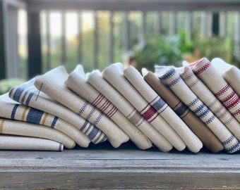 Grain Sack Fabric Bundle - Ticking Fabric - French Country - Cottage Farmhouse Style - Feed Sack - 14 Fabric Cuts -1/2 Yard or 1 yard Bundle