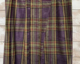 Fleece Fabric -  Stewart Plaid 35029-3 Olive Purple Winterfleece - Anti Pill Velour Face - Excellent Quality - 100% Polyester - 60" Wide