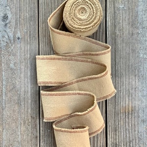 Grain Sack Ribbon Red and Beige Striped Ribbon Ticking Ribbon Feed Sack Burlap  Ribbon 3/4 Inches Wide Ticking Ribbon 5 Yd Roll 