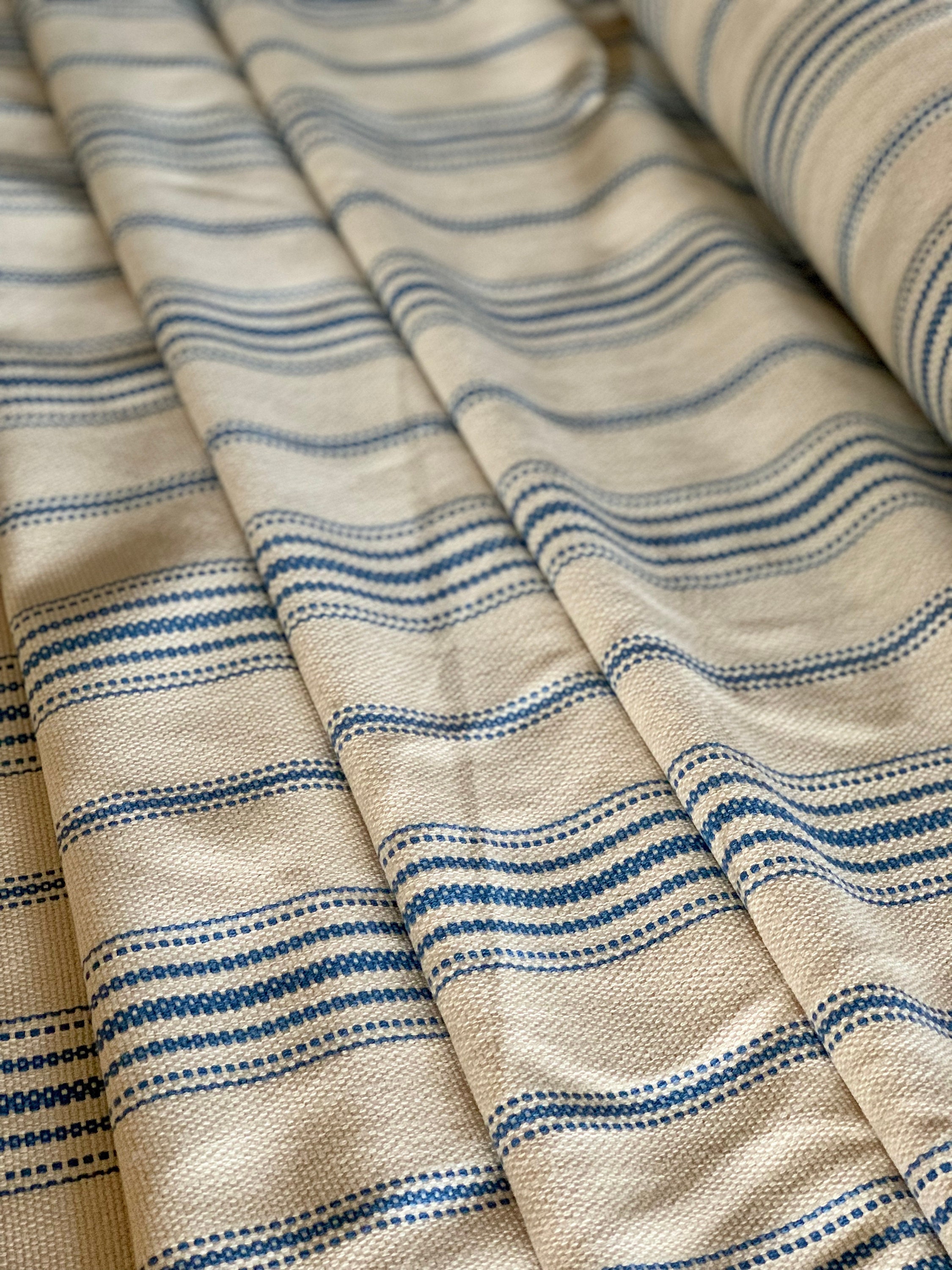 Blue Cotton Duck Stripe Ticking Fabric, Primitive Striped Home Decor  Fabric