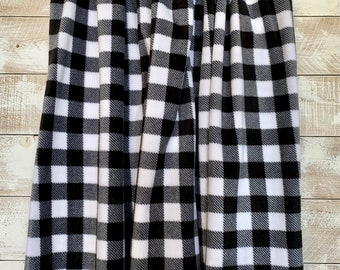 Fleece Fabric - Buffalo Plaid Check - Black and White Check -  Anti Pill Velour Face - Excellent Quality - 100% Polyester - 60" Wide