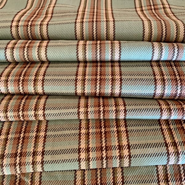 NEW Heavy Weight Tartan Plaid - Woven Twill - Aqua Blue Green with Chocolate Dark Brown and Butter Yellow - Upholstery Weight - 54” wide