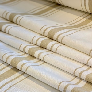 Heavy Weight Grain Sack Style Fabric - Upholstery Weight - Farmhouse Stripe - Tan on White Stripes -54"Wide - by the Yard