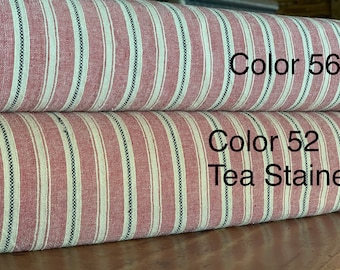 Vintage Style Ticking - Primitive Homespun Ticking Fabric - Striped Homespun Fabric - Country Farmhouse Style - Red Rose Rust Ticking Fabric