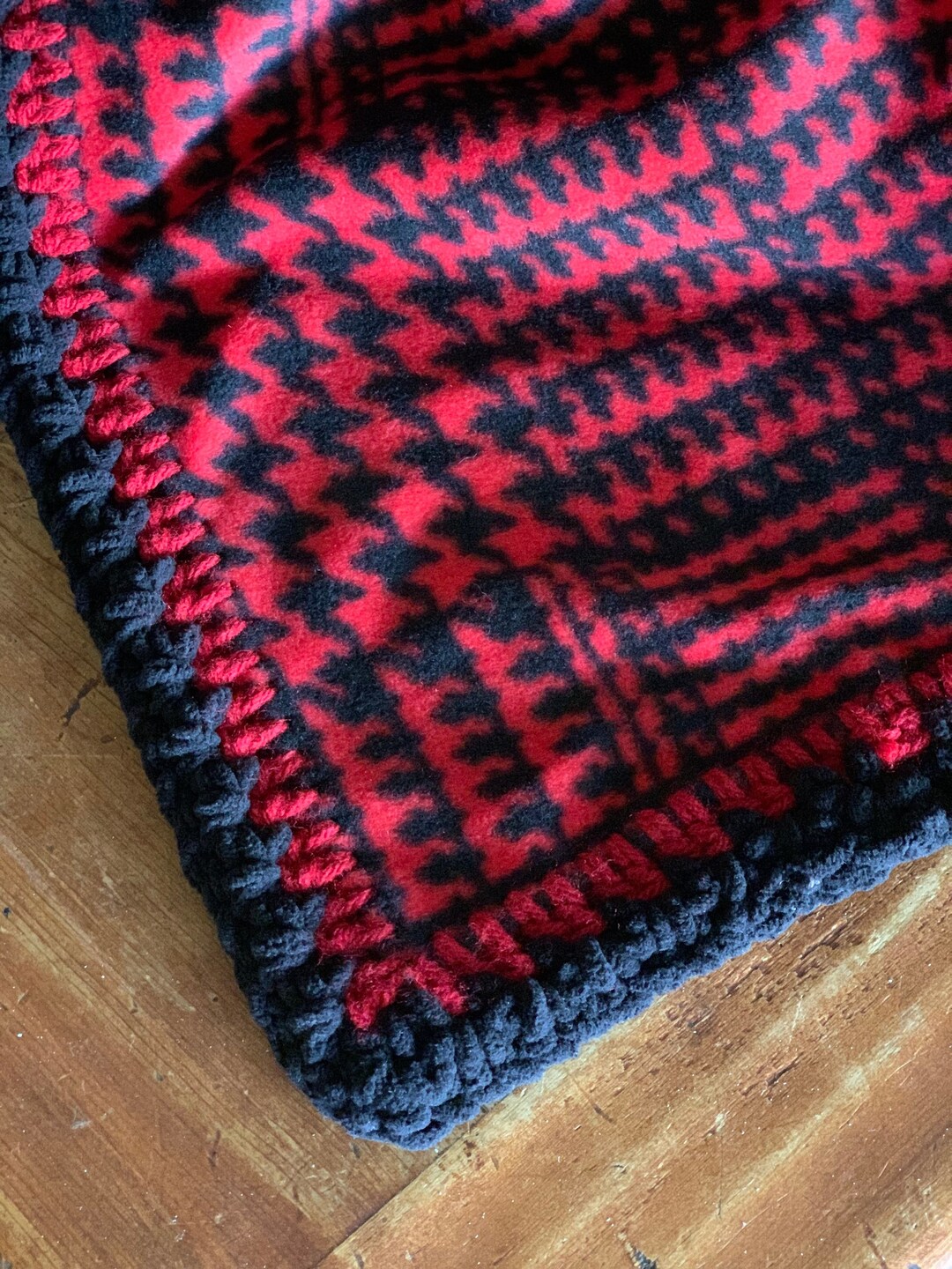 Plaid Red and Black Fleece Throw Soft Crochet Edge Plaid Etsy