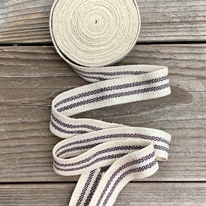 Nastro per sacchi di grano - Nastro a righe grigio e crema - Ticking Ribbon - Feed Sack Burlap Ribbon - 3/4 Inch Wide - Ticking Ribbon -5Yd roll
