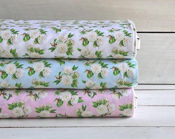 Blue, Pink, Cream Rose Fabric - Love Letters by Windham Fabrics - Cotton Fabric by the Yd, 1/2 yd, 1/4 yd, and Fat Quarter