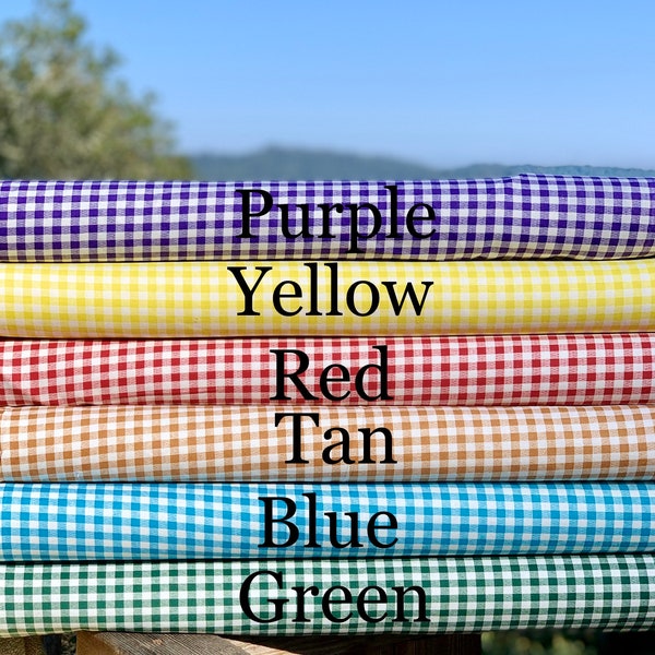 1/4" Gingham Check Plaid - Small Check - Purple Yellow Red Blue Green Tan Gray Black Turquoise Pink - By the Yard or Fat Quarter Bundle