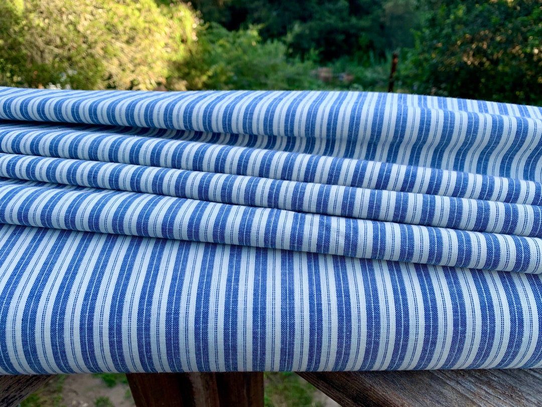 Homespun Ticking Fabric Blue Stripe Ticking Fabric Primitive Ticking