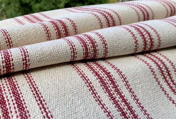 Grain Sack Fabric by the Yard Ticking Fabric French Country Cottage  Farmhouse Style Available by the Yard Red Stripes 54 Wide 