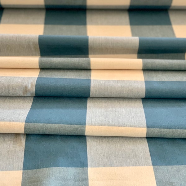 4” Buffalo Plaid Upholstery Drapery Fabric - Designer Quality - Farmhouse Style - Medium Blue and Cream Plaid Check - 54” Wide