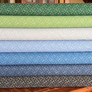 Green, Blue, Gray, Black  - Antique Floral Calico Fabric - 100% Quilter Cotton By the Yard, 1/4, 1/2 or Fat Quarter Bundle