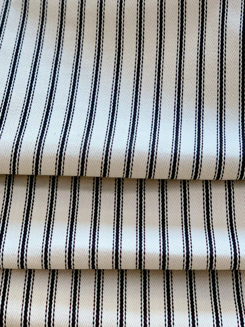 Tissu de rembourrage à coutil Tissé 100 % coton Tissu de style ferme Rayures blanches, noires et marines 54 de large Black on White