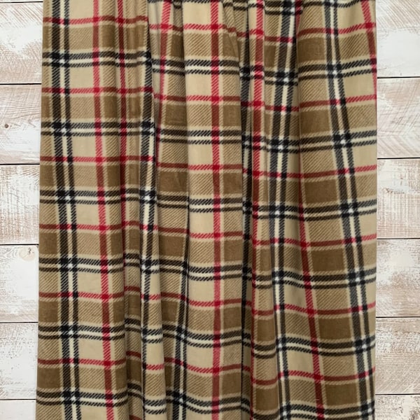 Fleece Fabric - Tan Red Camel & Black London Plaid 33297-2 - Anti Pill Velour Face - Excellent Quality - 100% Polyester - 60" Wide