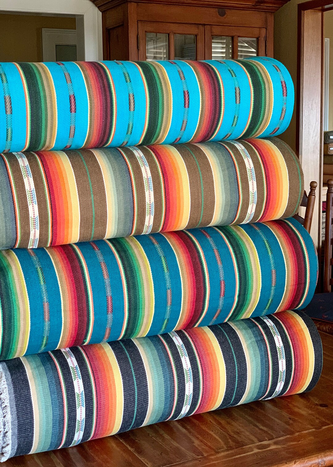 Faux Vintage Saddle Blanket Heavy Weight Twill Fabric Ethnic Stripe