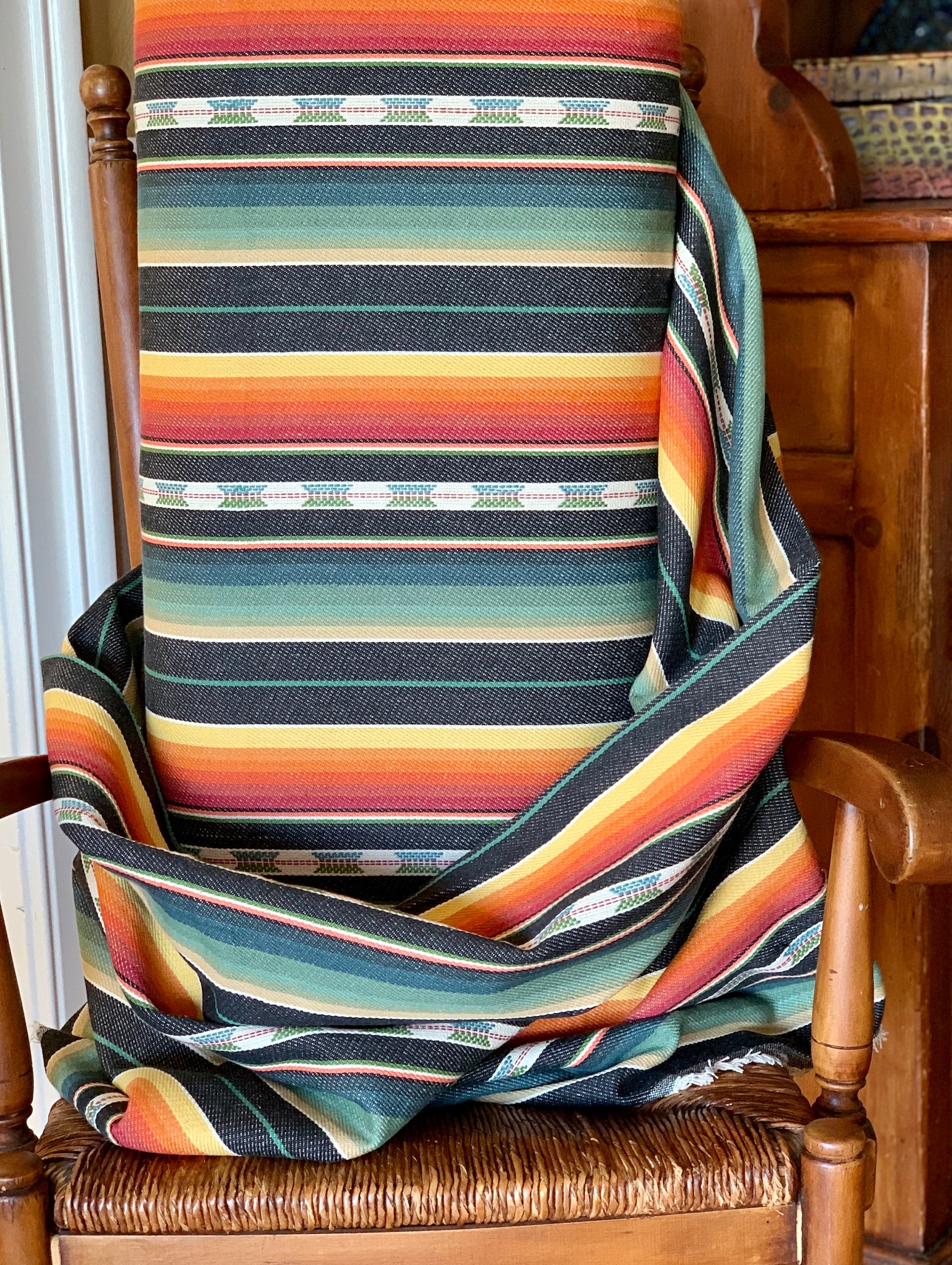 Faux Vintage Saddle Blanket Heavy Weight Twill Fabric Ethnic Stripe