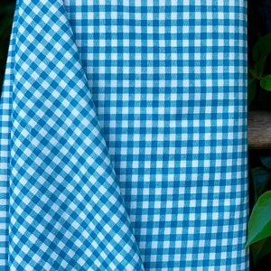 Blue Turquoise Gingham Check Plaid - Small Check -1/4&quot; Check - Available by the yard or fat quarter - 100% Cotton - 44&quot; Wide