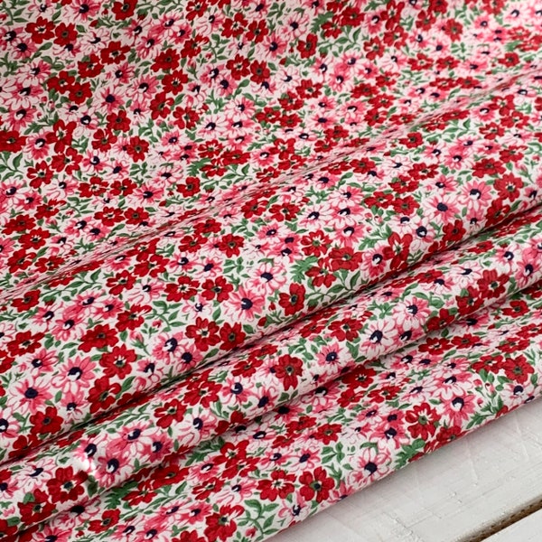 Spring Floral Fabric Collection - Red Floral - Calico Print - Cotton - By the Yard & Fat Quarter Bundle