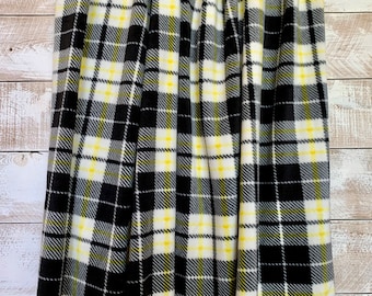 Fleece Fabric - Black, Yellow, and White Plaid Fleece -  Anti Pill Velour Face - Excellent Quality - 100% Polyester - 60" Wide