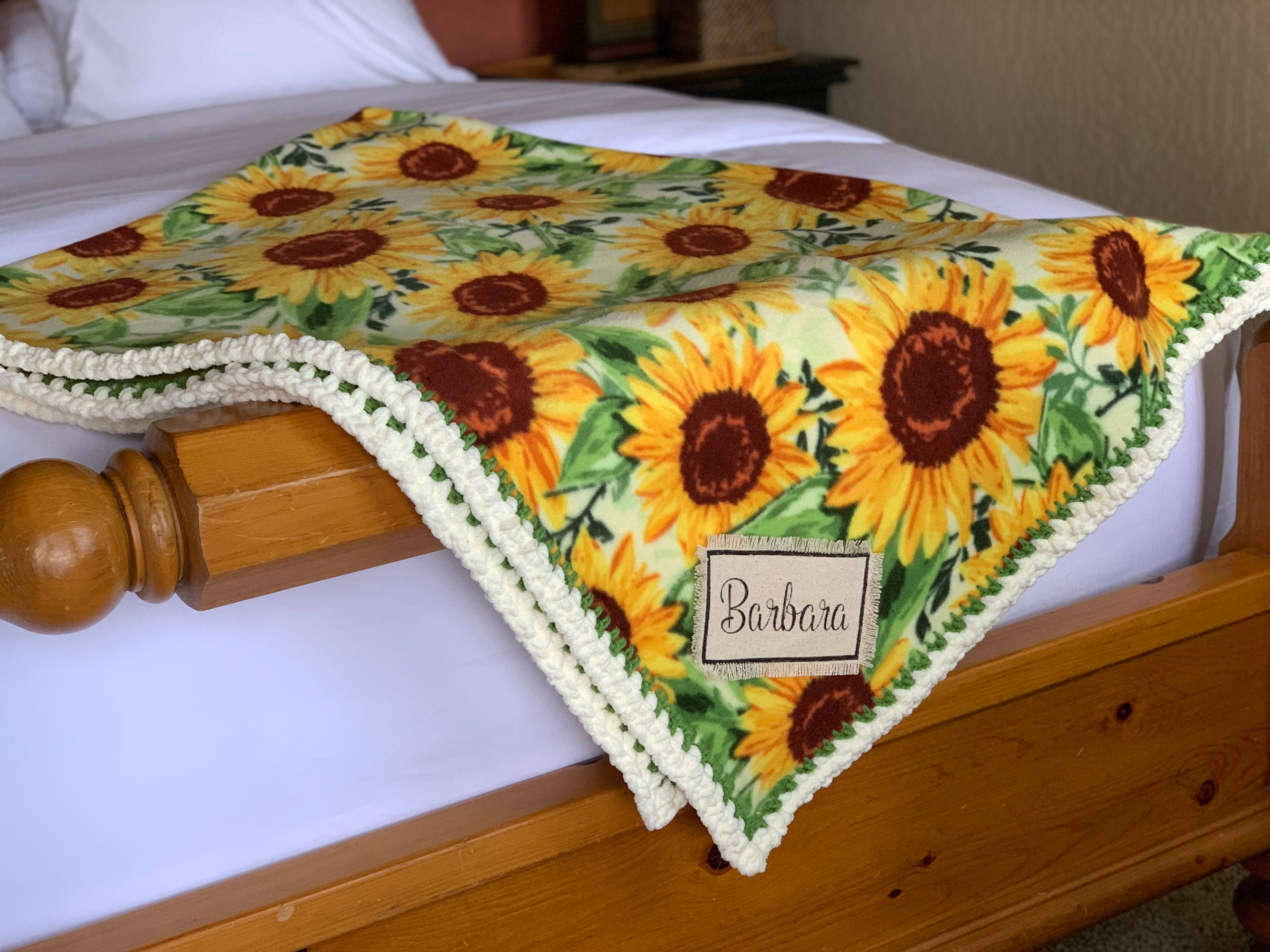 Sunflower Blanket Lux Fleece Throw Soft Crochet Edge Etsy