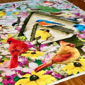 NEW David Textiles Birds for all Seasons - Birds in the Orchard Panel and Fabric by the Yard - Spring Floral Fabric - 44" - 100% Cotton