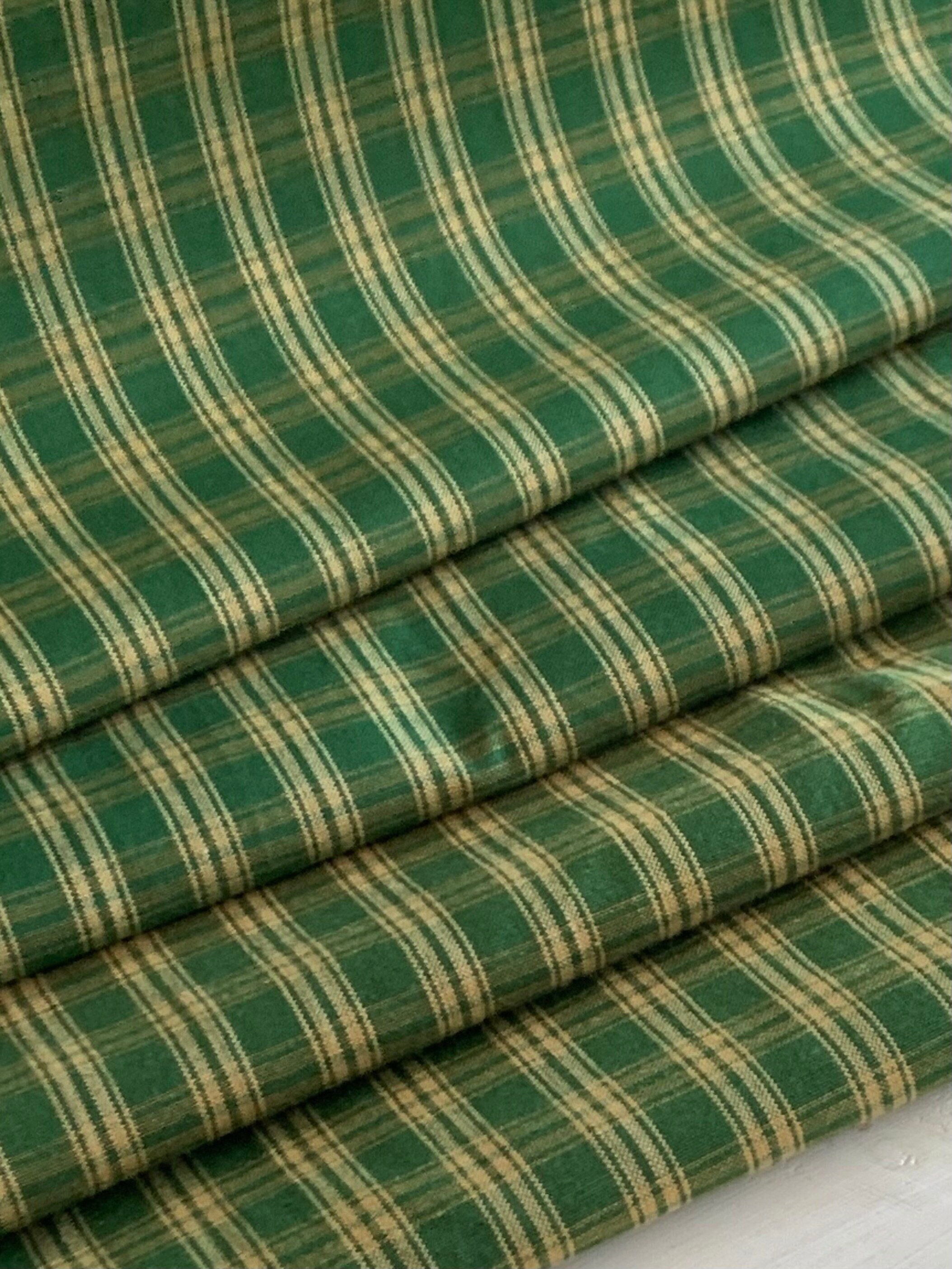Homespun Green and Beige Plaid Fabric Woven Doubled Sided image image