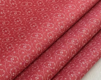 Czerwony - Tkanina Calico w antyczne kwiaty - 100% bawełna pikowana, cięta na wymiar, 1/4, 1/2 lub Fat Quarter