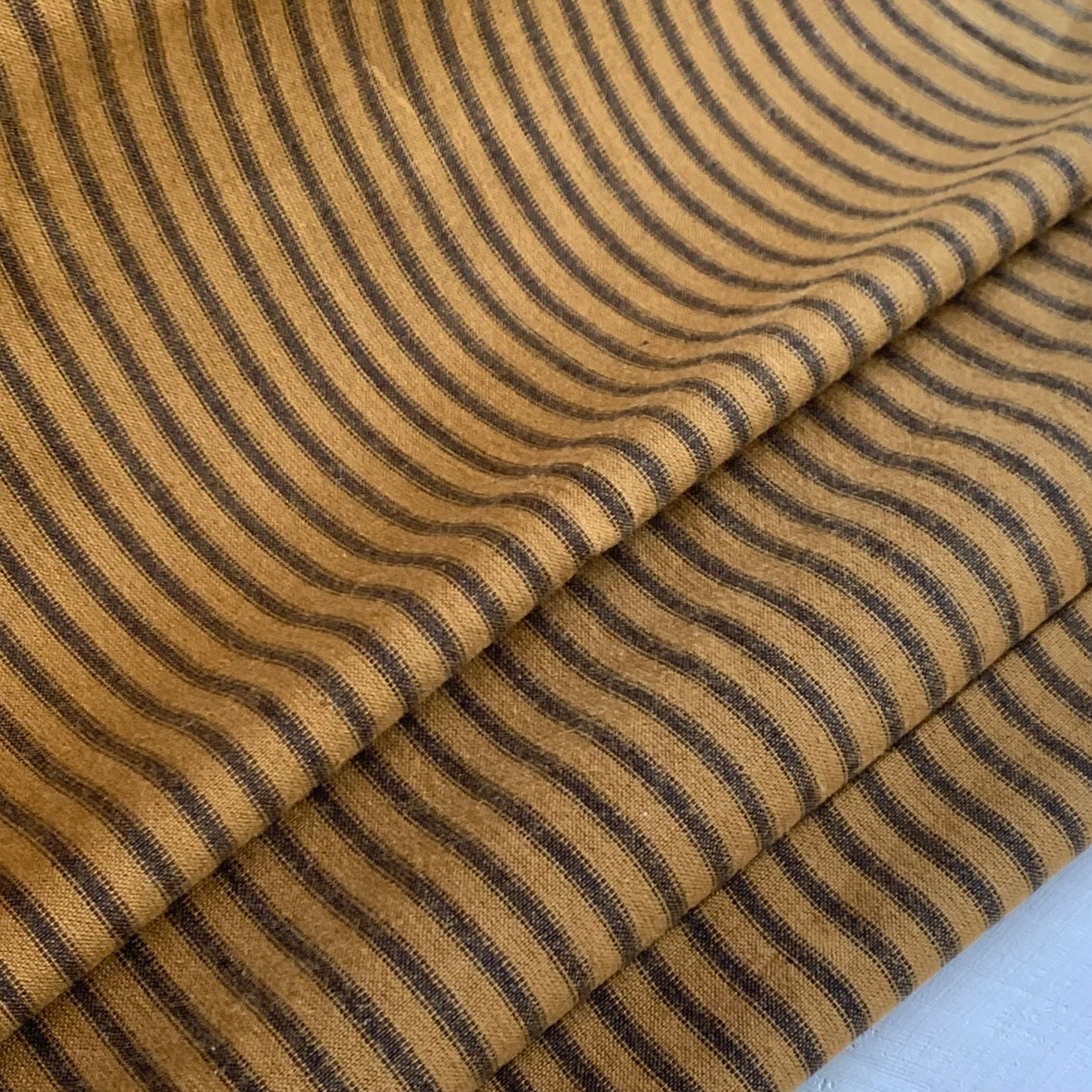 Homespun Striped Mustard and Black Fabric Woven Doubled Sided