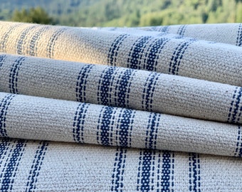 Grain Sack Fabric by the Yard - Ticking Fabric - Upholstery Weight - Cottage Farmhouse Feedsack Style - Blue Stripes - 54" Wide