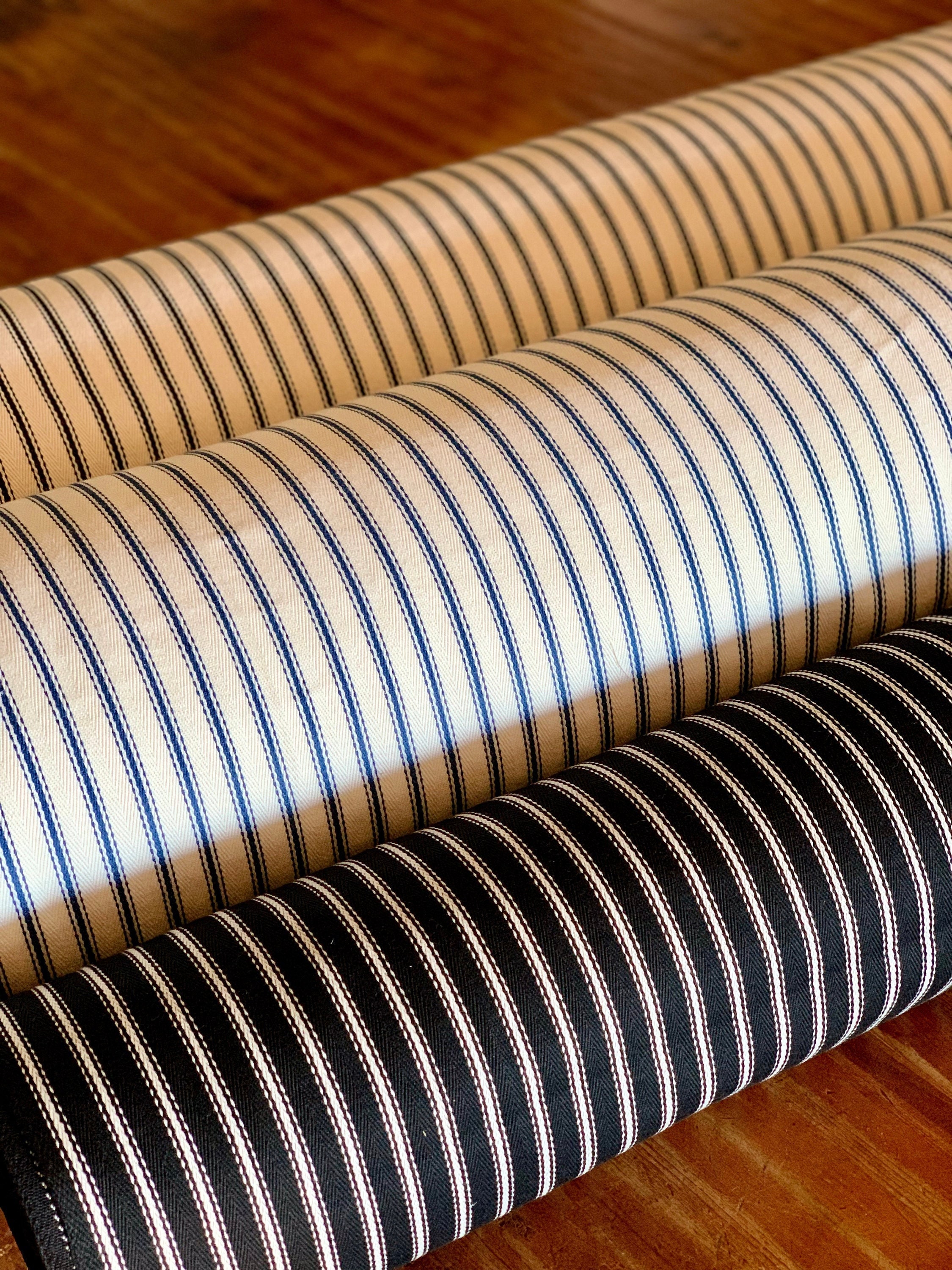 Thick 100% Cotton Herringbone Stripe Ticking Fabric, Price per 1/2 metre